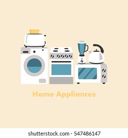 Set of household appliances design flat icons