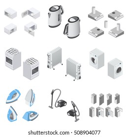 Set of household appliances and electronic devices isolated icons Isometric Vector Illustration Created For Mobile, Web, Decor, Print Products, Application on white background