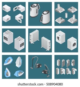 Set of household appliances and electronic devices isolated icons Isometric Vector Illustration Created For Mobile, Web, Decor, Print Products, Application on white background
