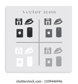 Set of household appliances flat black and white vector icon.