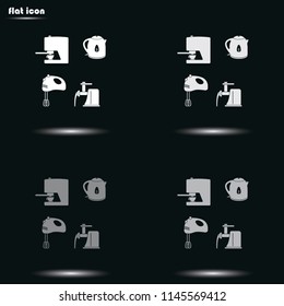 Set of household appliances flat grayscale vector icon.