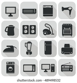 Set of household appliances flat icons vector illustration.