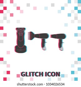 Set of household appliances  glitch effect vector icons.