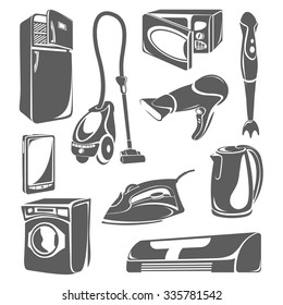 Set of household appliances icons. isolated items on a white background. electronics. Vector illustration.
