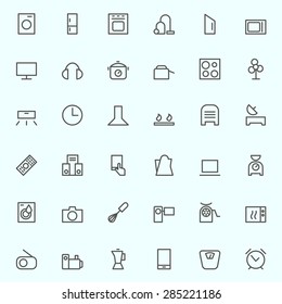 Set of household appliances icons, simple and thin line design