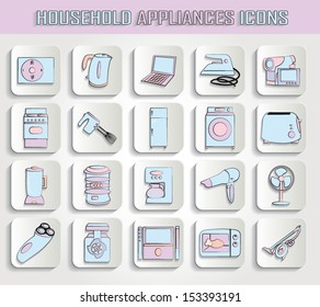 set of household appliances on stamps