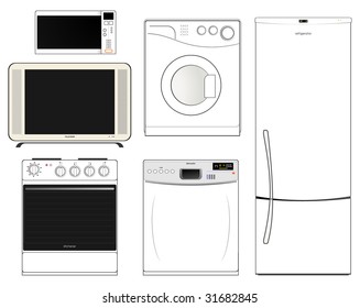 Set of household appliances. Vector illustration. Isolated.