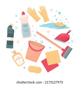 set of household cleaning tools