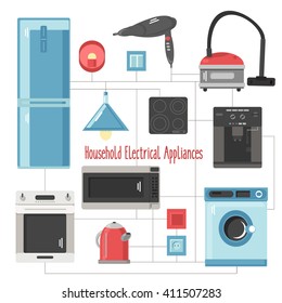 Set of household electrical appliances. Vector illustration, background.