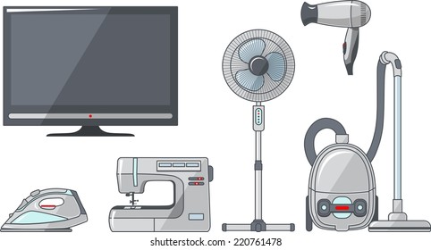 Set of household electronic appliances in flat style