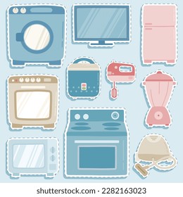 Set of Household Electronic Items Cute Sticker Illustration