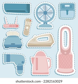 Set of Household Electronic Items Cute Sticker Illustration