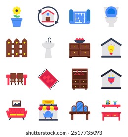 Set of Household Goods Flat Icons 

