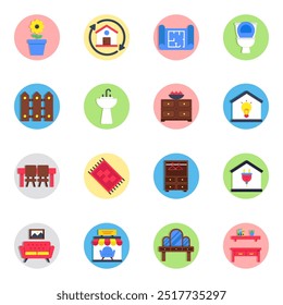 Set of Household Goods Flat Icons 

