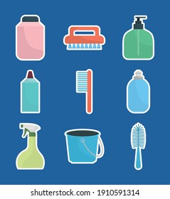 set of household icons on a blue background vector illustration design