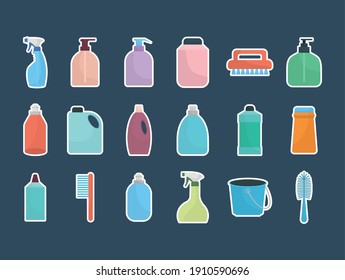 set of household icons on a dark blue background vector illustration design