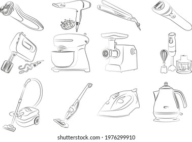 set of household and kitchen appliances