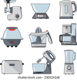 Set of household kitchen appliances
