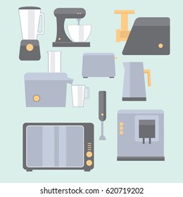 Set of household kitchen appliances. Vector illustration