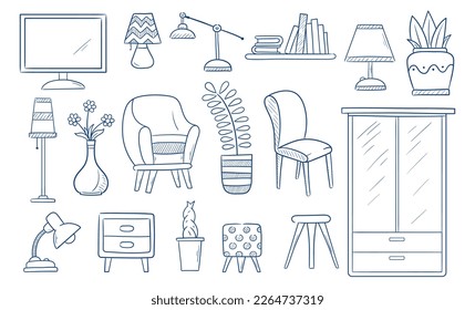 Set household objects.  Hand drawn vector illustration