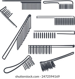 A set of household tools for combing hair or combs.