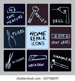 set of household tools icons