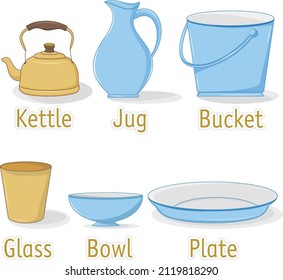 Conjunto de utensilios domésticos: Kettle, Jug, Bucket, Glass, Blowe y placa