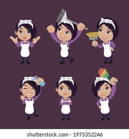 Set of housekeeper with different poses