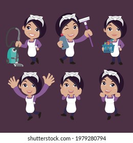 Set of housekeeper with different poses