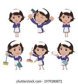 Set of housekeeper with different poses