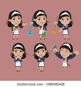 Set of housekeeper with different poses