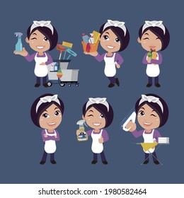 Set of housekeeper with different poses