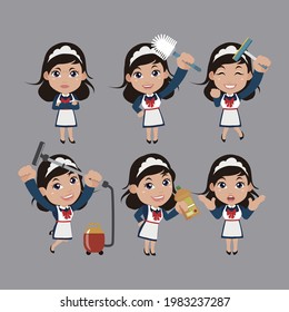 Conjunto de cuidadores con diferentes poses