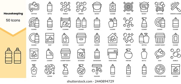 Set of housekeeping icons. Simple line art style icons pack. Vector illustration