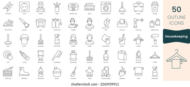 Set of housekeeping icons. Thin outline icons pack. Vector illustration
