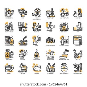 Set of housekeeping thin line and pixel perfect icons for any web and app project. 