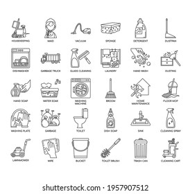 Set of Housekeeping thin line and pixel perfect icons for any web and app project. 