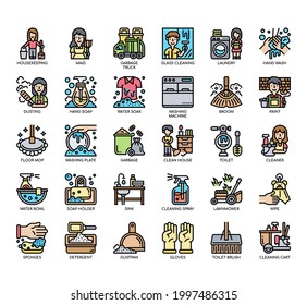Set of Housekeeping thin line and pixel perfect icons for any web and app project. 
