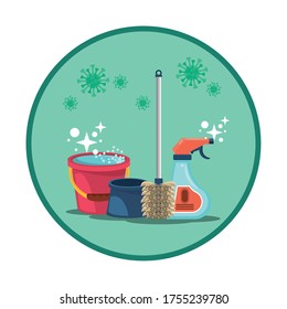 conjunto de herramientas de limpieza para desinfectar el diseño de la ilustración vectorial de su casa