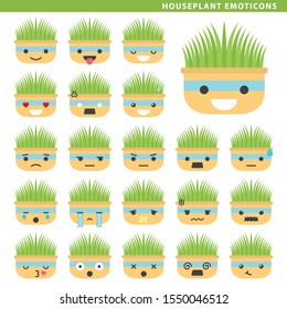 Set of houseplant emoticons with different faces and expressions.