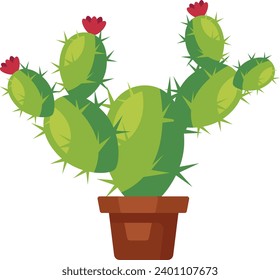 Set of houseplants. Cartoon cactus and succulent. Flowers in pots. House plant, potted plant. Ceramic pot. Vector illustration on isolated background.