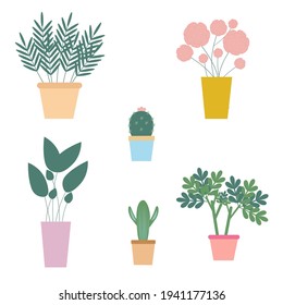 Set of houseplants. Icons of flowerpots. Potted plants. Vector illustration