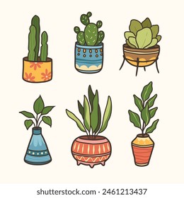 Set of Houseplants isolated design, plants in pots design and vector illustration