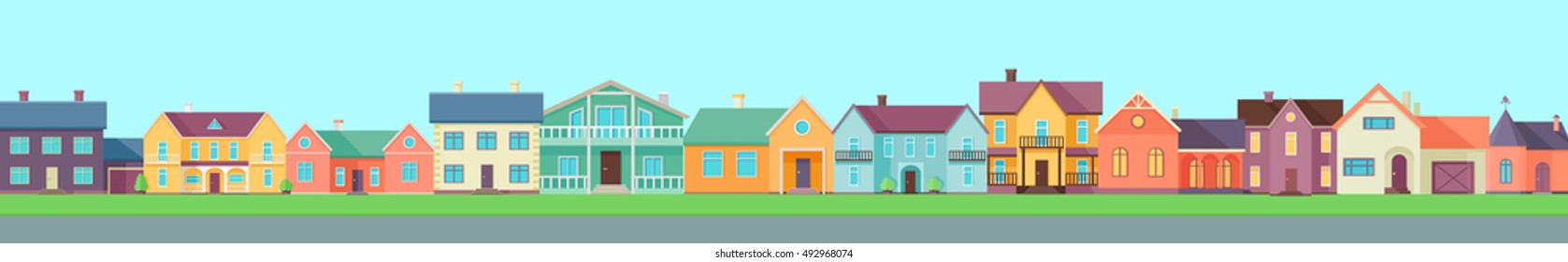 Set of houses, buildings and architecture variations. Flyer poster banner. Countryside or city architecture. Part of series of modern buildings in flat design style. Real estate concept. Vector