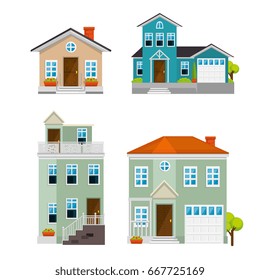 Set houses, buildings in flat style design