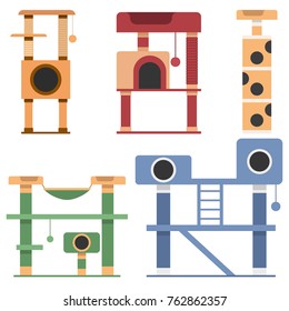 Set of houses for cats in flat design. Vector illustration
