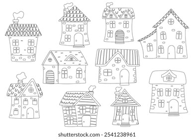 Set of houses for coloring. Vector illustration in a flat style isolated on a white background.