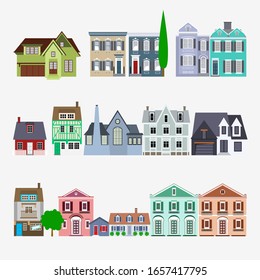 Set of houses, cottages and cabins. Vector EPS10