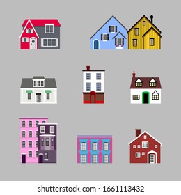 Set of houses, cottages and cabins. Vector EPS10
