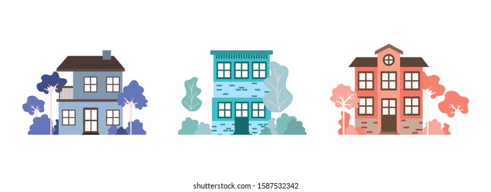 Set of houses design, Home real estate building residential architecture and property theme Vector illustration